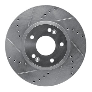 Hyundai Santa Fe Brake Rotor (1) - Front Left - R1 Concepts - Drilled & Slotted - Silver - `07-`09